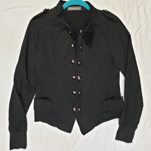 Y2K Black Military Victorian Steampunk open front cardigan Jacket - Picture 1 of 7